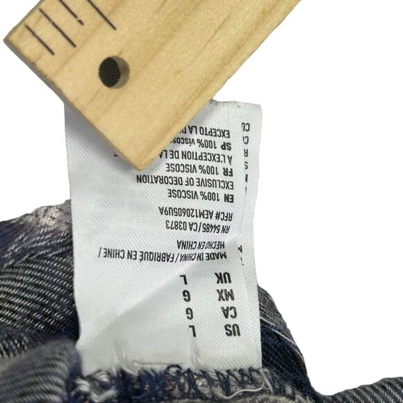 American Eagle Boyfriend Fit Flannel Shirt Womens L Blue White Plaid Button Up - Picture 9 of 9